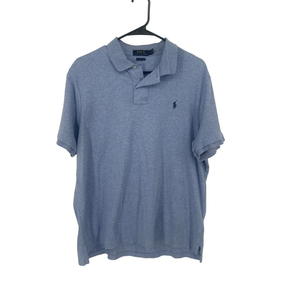 Polo Ralph Lauren Mens Classic Fit Short Sleeve Polo Shirt Blue Heather‎ Large